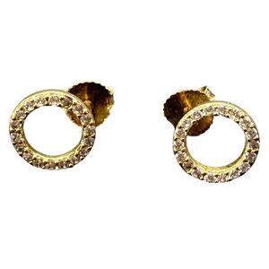 Jessica Simpson Clear Pave Rhinestone Circle Stud Hoop Earrings Gold Tone Butter